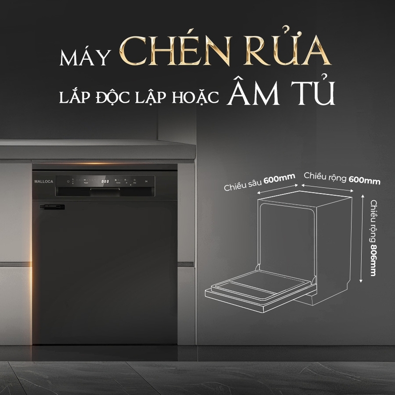 kích thước máy rửa chén âm tủ